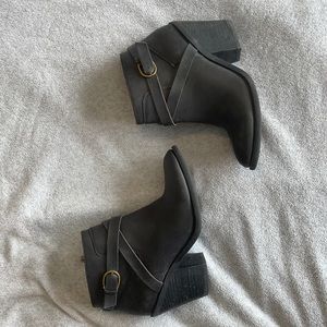 Black Booties with Gold Buckle Detail